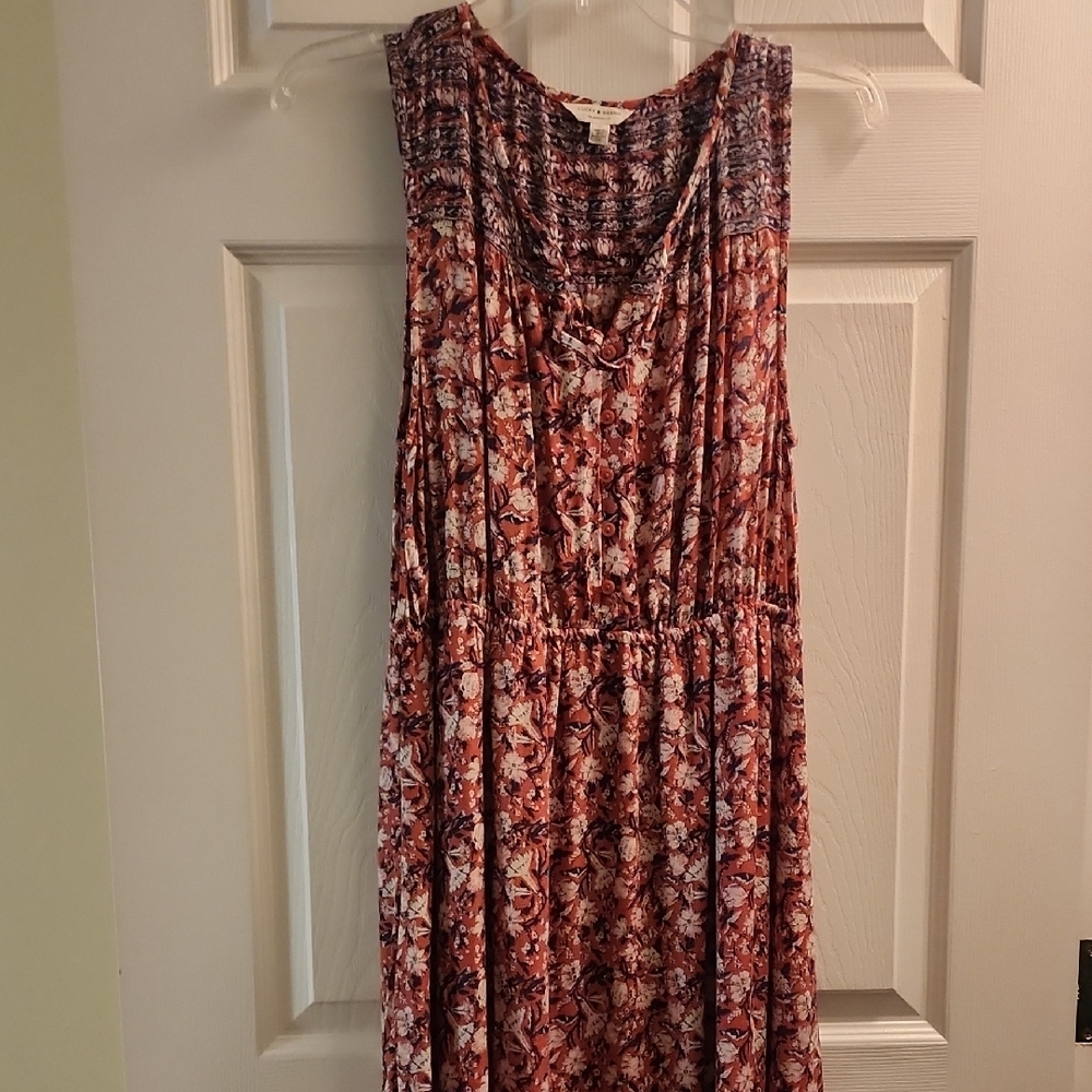 Lucky Brand Orange Blue Floral Maxi Dress